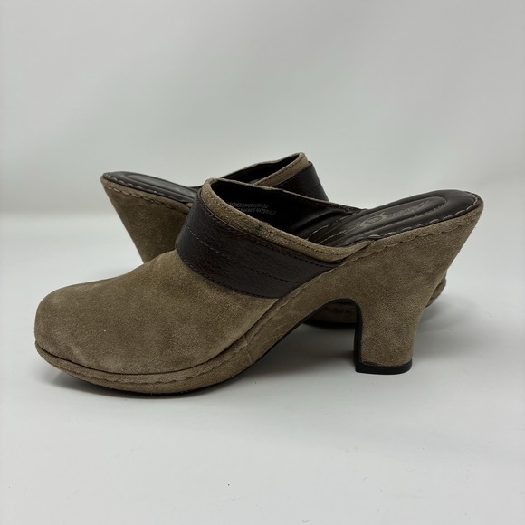 Born Crown Tan Brown Buckle Leather Suede Slide Mule Clogs Y2K Heel Womens 7 - Picture 10 of 13